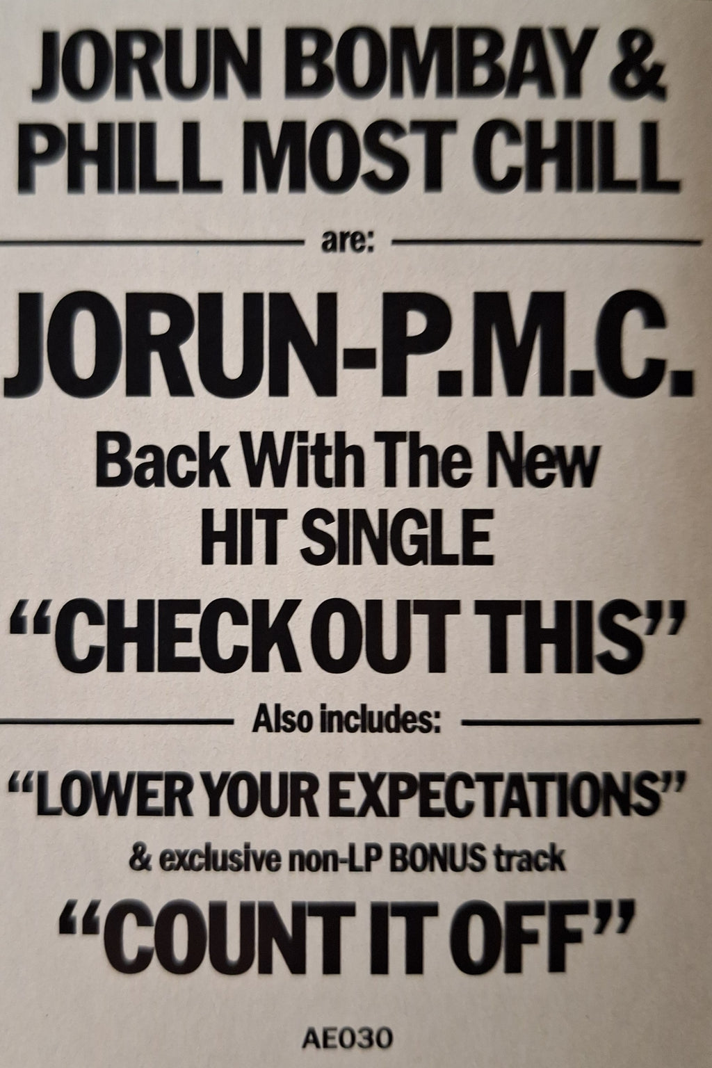 Jorun Bombay & Phill Most Chill 12" Single "Check This Out" b/w "Count it Off"