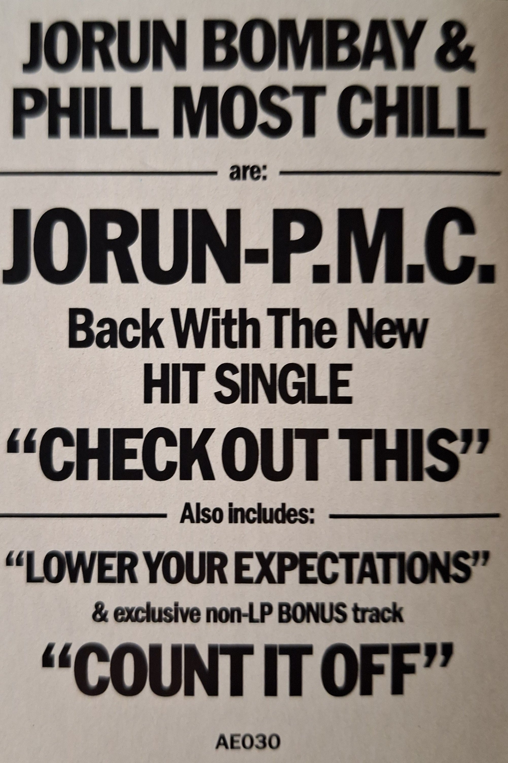 Jorun Bombay & Phill Most Chill 12" Single "Check This Out" b/w "Count it Off"